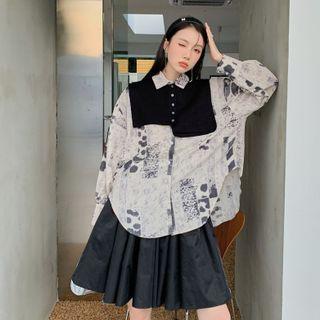 Set: Print Shirt + Shawl Set Of 2 - Shirt & Shawl - White & Black - One Size
