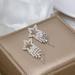 Star Rhinestone Fringed Earring E1346-2 - 1 Pair - Silver - One Size