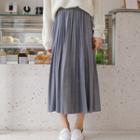 Plated Midi A-line Skirt