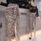 Straight Fit Leopard Midi Skirt