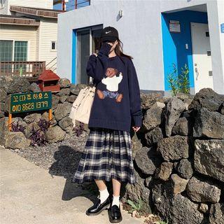 Crewneck Bear Long-sleeve Sweater Dark Blue - One Size