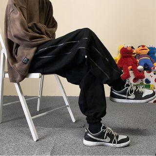 Lettering Print Faux Suede Sweatpants