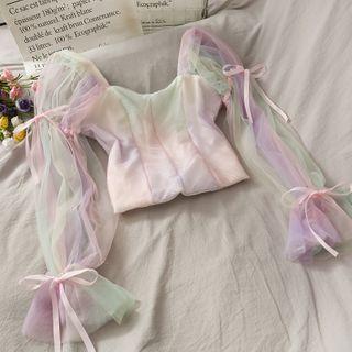 Patchwork Gradient Crop Top Gradient Purple - One Size