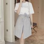 Set: Short-sleeve Lettering T-shirt + Bow Midi Skirt