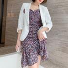 Plain Blazer / Spaghetti Strap Floral Mini Mermaid Dress / Set