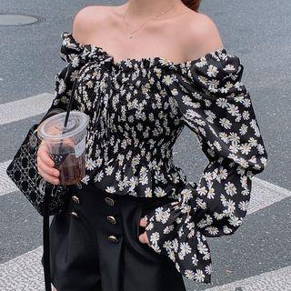 Off-shoulder Floral Print Blouse / Shorts