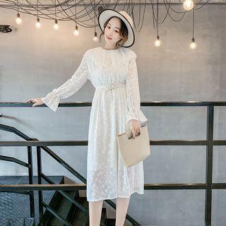 Long-sleeve Polka Dot Ruffled Midi Dress