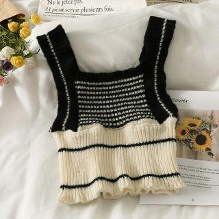 Colorblock Striped Crop Tank Top Black - One Size