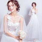 Flower Applique Tulle Wedding Dress