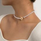 Floral Accent Faux Pearl Choker Necklace