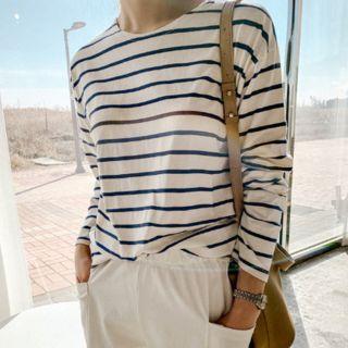 Marine Stripe Cotton T-shirt Ivory - One Size