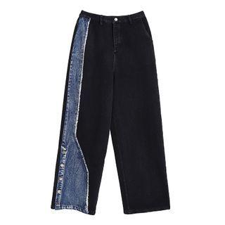 Two-tone Straight Leg Jeans Black - One Size