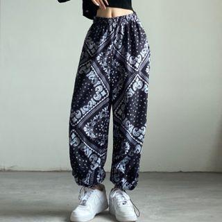 High Waist Print Wide Leg Jogger Pants