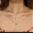 Alloy Lightning Moon & Star Pendant Layered Choker Necklace Gold - One Size