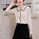 Long-sleeve Color-trim Buttoned Knit Top