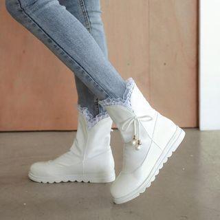 Mesh Ruffle Bow Short Boots