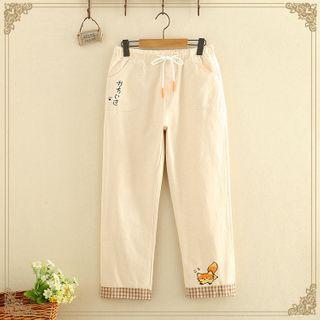 Fox Embroidered Elastic Waist Pants