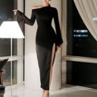 Off Shoulder Long Sleeve Side Slit Maxi Dress