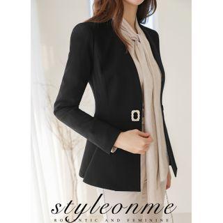 Collarless Faux-pearl Peplum Blazer