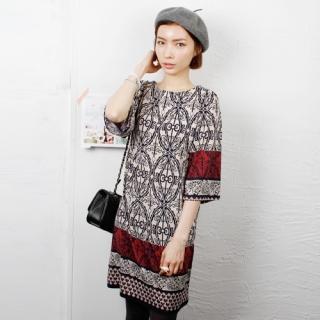 Patterned Elbow-sleeve Dress