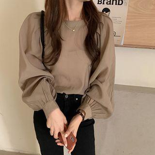 Balloon-sleeve Blouse Coffee - One Size