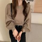 Balloon-sleeve Blouse Coffee - One Size