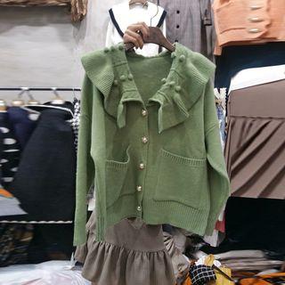 Collared Pom Pom Accent Cardigan