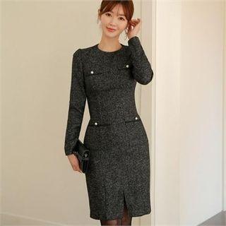 Slit-front Belted Midi Sheath Dress
