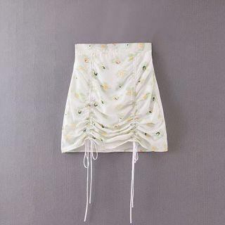 Floral Print Drawstring A-line Mini Skirt