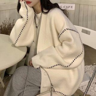 Contrast Stitching Button-up Cardigan