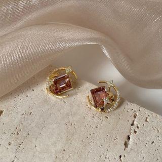 Moon & Star Rhinestone Alloy Earring 1 Pair - Coffee & Gold - One Size