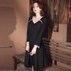 Long-sleeve Frill Trim A-line Cocktail Dress