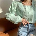 Square-neck Puff-sleeve Laced Blouse
