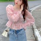 Floral Cropped Blouse Pink Floral - White - One Size