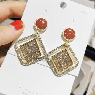 Glaze Bead Rhinestone Square Dangle Earring 1 Pair - As Shown In Figure - One Size