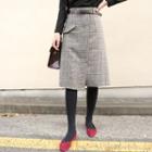 A-line Glen-plaid Midi Skirt With Belt