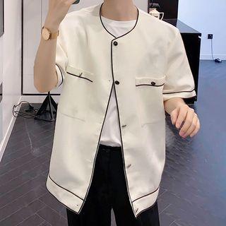 Short-sleeve Contrast Trim Shirt Jacket
