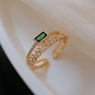 Rhinestone Layered Open Ring Rhinestone - Ring - Green & Gold - One Size