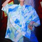 Elbow-sleeve Tie-dyed Shirt With Tie