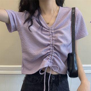 Drawstring Short Sleeve Crop Top