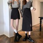 Plain High-waist Slit A-line Mini Skirt / Midi Skirt