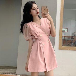 V-neck Double-breasted A-line Dress