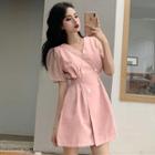 V-neck Double-breasted A-line Dress
