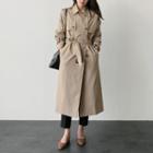 Flap-detail Double-breasted Trench Coat With Sash