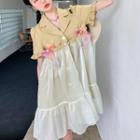 Short-sleeve Mesh Overlay Mini Blazer Dress