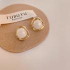Faux Pearl Alloy Earring 1 Pair - S925 Silver - White & Gold - One Size