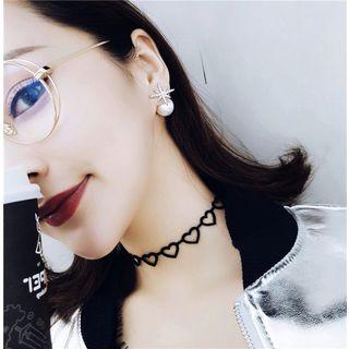 Rhinestone Octagram Faux Pearl Earring / Heart Choker