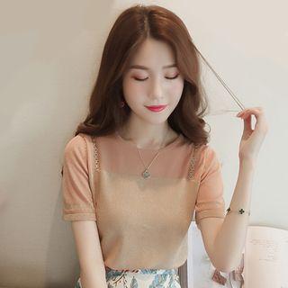 Mock Two-piece Short-sleeve Chained Top