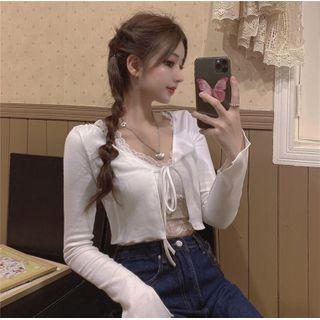 Lace Cropped Camisole Top / Tie-strap Cardigan