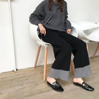 Two-tone Knit Wide Leg Pants Black - One Size